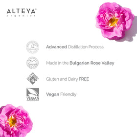 Alteya Organics rose garden lifestyle shot conveying organic sourcing and purity