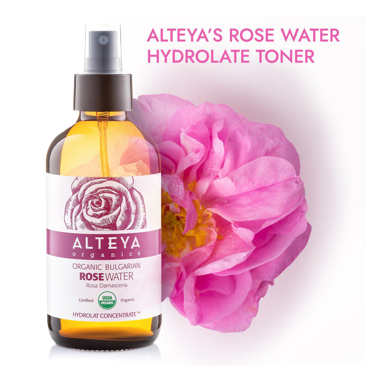 Alteya Organics close-up spray nozzle demonstrating fine mist application benefit