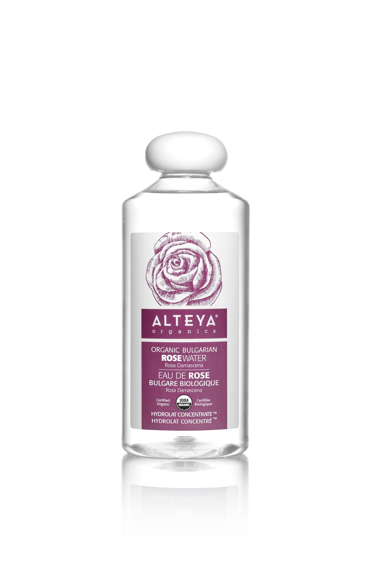 Alteya Organics front bottle showing label and 500 mL size benefit of value