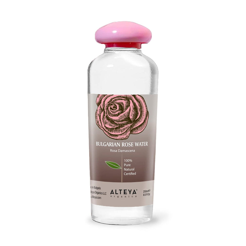 Alteya Organics front packaging showing 500ml bottle and brand benefit hydrating mist