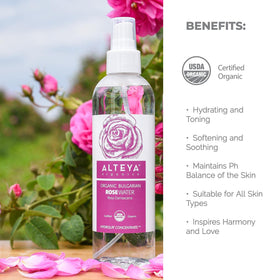 Alteya Organics bottle in hand to show scale and convenient travel benefit