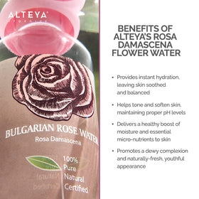 Alteya Organics bottle beside everyday items showing 500ml size for value