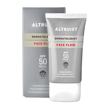 Altruist SPF50 front packaging showing 50ml bottle and label for clear identification and use