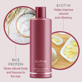 ALURAM conditioner applied to wet hair roots and lengths to show detangling benefit