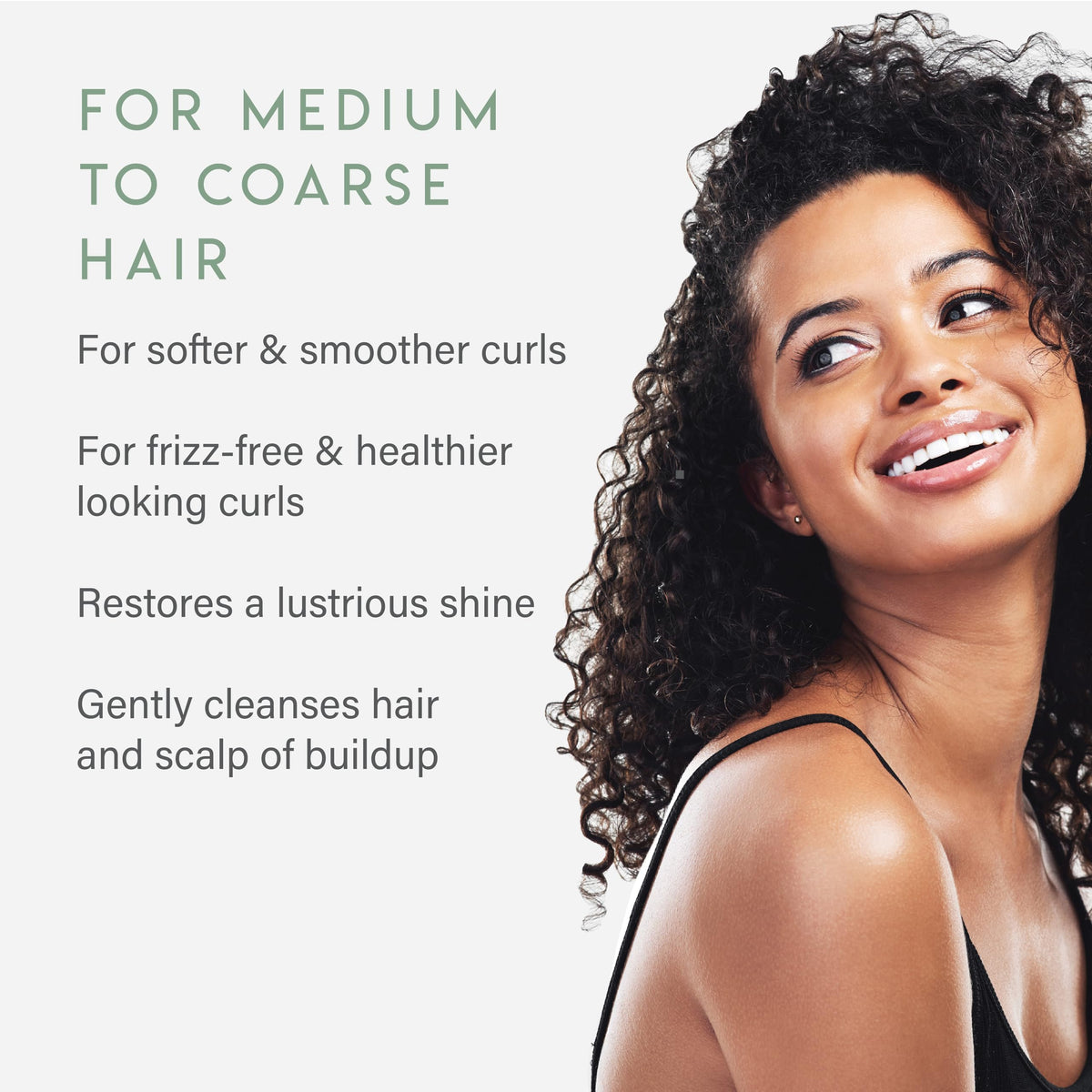 ALURAM before and after curls, illustrates improved shine and reduced frizz