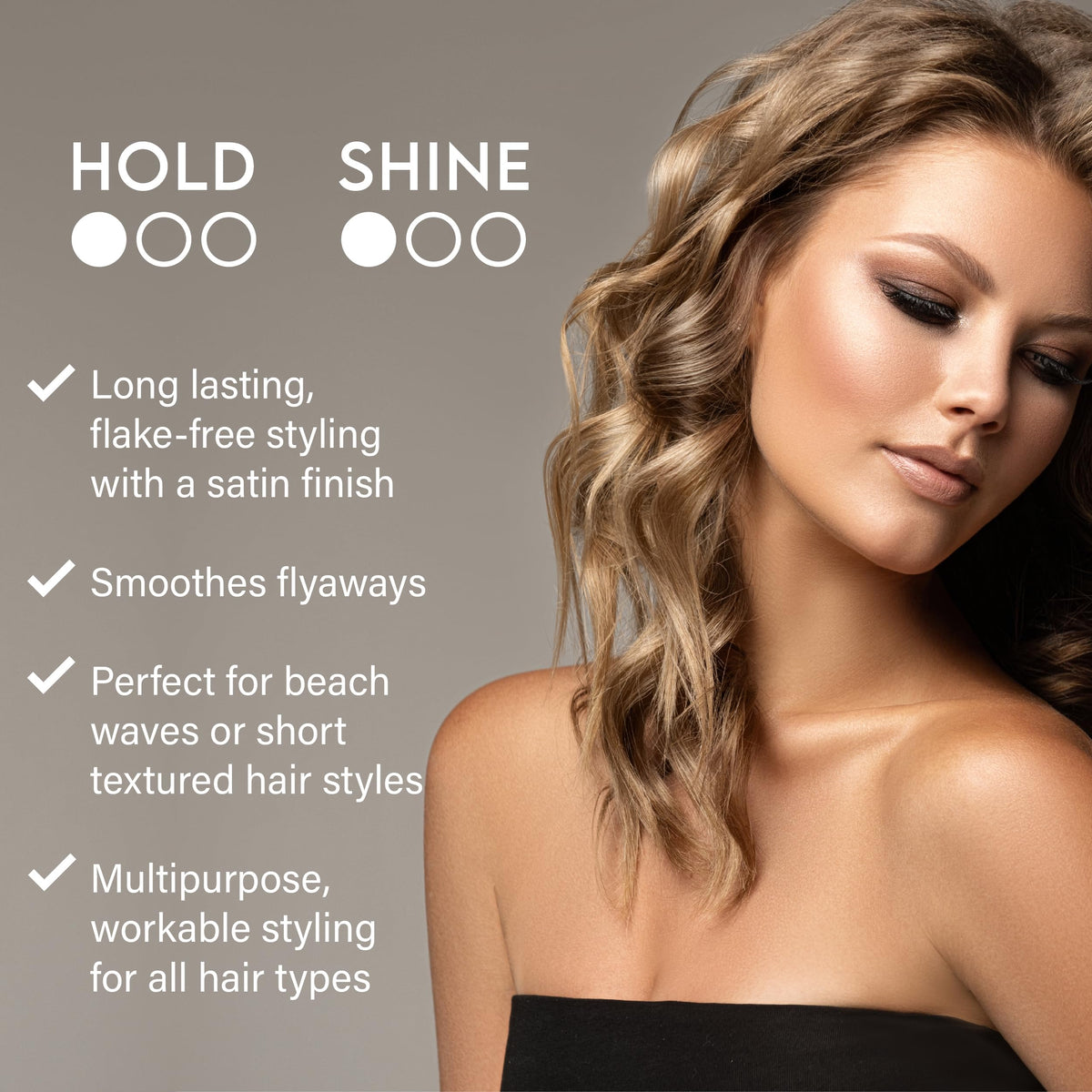 ALURAM applied to palms styling hair, demonstrates flexible hold and finish