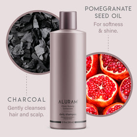 ALURAM shampoo in shower on wet hair, clarifying and refreshing wash