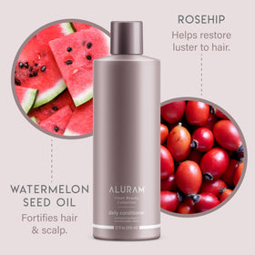 ALURAM applying conditioner in hand to show quick-absorbing hydration