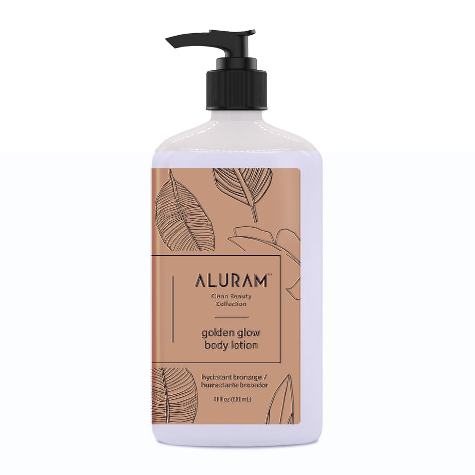 ALURAM front bottle view showing product and glow benefits