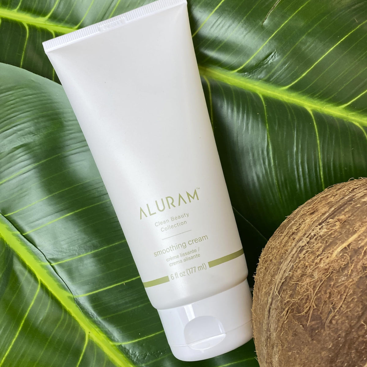 ALURAM ingredients label showing coconut water, marula and jojoba oils