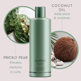 ALURAM lather on curly hair in shower, shows effective gentle clarifying