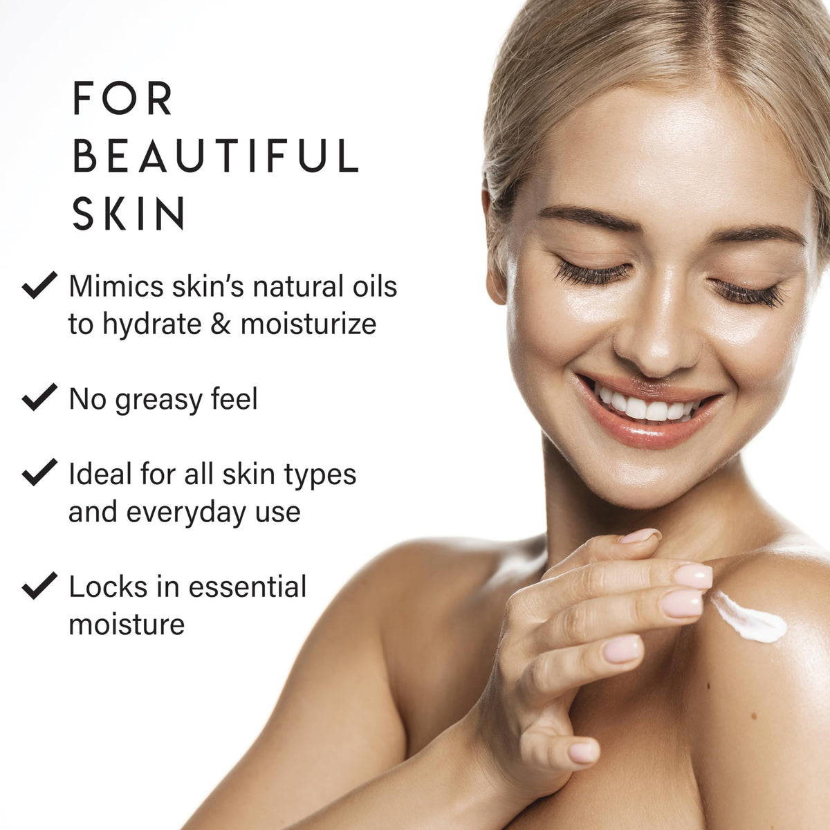 ALURAM lotion pour close-up highlighting silky texture and quick absorption