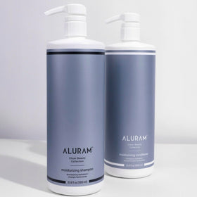 ALURAM pump-detail highlighting easy-dispense and spill-free benefit