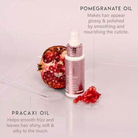 ALURAM pomegranate and pracaxi oils close-up highlighting natural shine boost