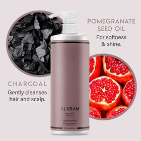 ALURAM bottle held in hand showing 33.8 fl oz size and everyday use benefit