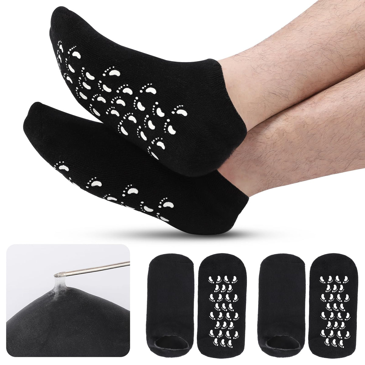 ALUROICE front packaging showing two silicone moisturizing socks and benefits