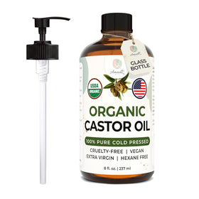AMAAR amber glass front bottle showing organic label and pump for quality protection