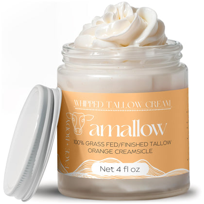Amallow front jar showing Orange Creamsicle label and benefit of nourishing skin