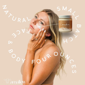 Amallow jar on bathroom vanity in lifestyle setting conveying daily skincare ritual