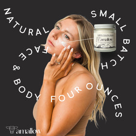 Amallow jar next to coin showing 4 fl oz size and travel-friendly