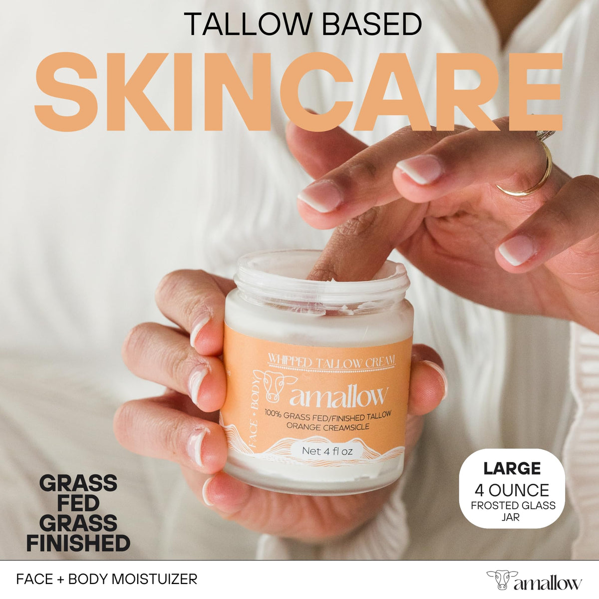 close-up whipped texture of Amallow tallow cream highlighting silky absorption benefit