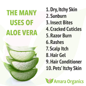 Amara Beauty bottle label close-up showing organic aloe ingredients