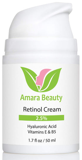 Amara Beauty retinol cream front packaging showing label and jar, highlights product trust