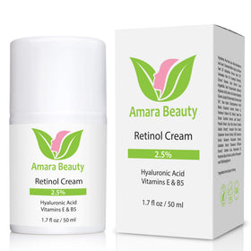 Amara Beauty retinol cream ingredients display with hyaluronic acid and oils for nourishment