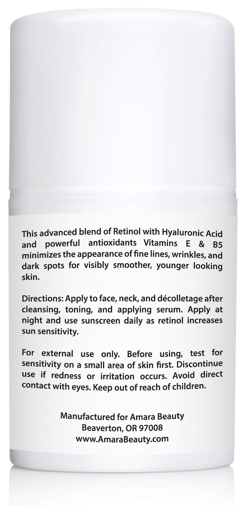 Amara Beauty retinol cream size comparison with hand showing compact 1.7 fl oz convenience