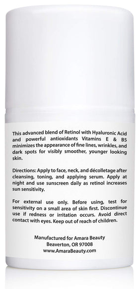 Amara Beauty retinol cream size comparison with hand showing compact 1.7 fl oz convenience