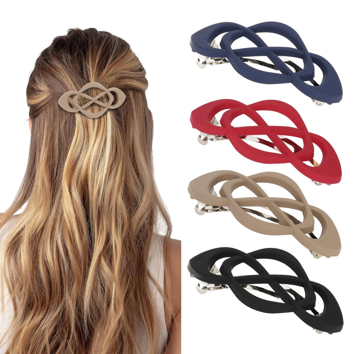 Amariver front view pack showing four vintage crossover barrettes for versatile styling