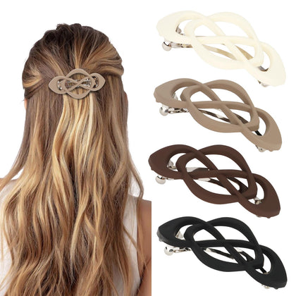 Amariver front view of four neutral barrettes showing colors and benefits