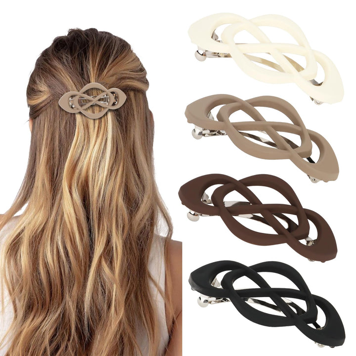 Amariver front view of four neutral barrettes showing colors and benefits