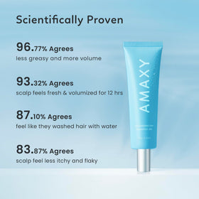 AMAXY bottle beside natural ingredient highlights conveying gentle cleansing