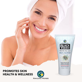Amazing Herbs jar on bathroom shelf conveying daily routine use and visible skin conditioning