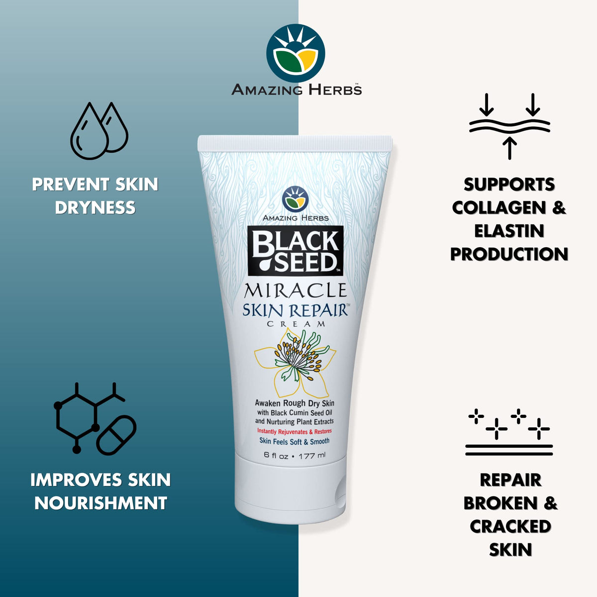 Amazing Herbs cream texture close-up highlighting smooth absorbent finish and nourishing feel