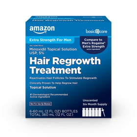 Amazon Basic Care front label showing product name and strength, clear branding and benefit