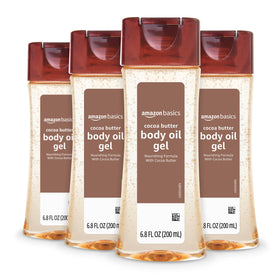 Amazon Basics front packaging showing four 6.8 fl oz bottles and product benefits