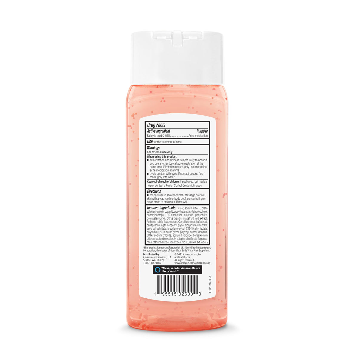 Amazon Basics pink grapefruit body wash lather close-up showing gentle exfoliating texture