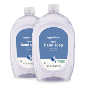 Amazon Basics front packaging showing two 50 fl oz refill bottles and product benefit