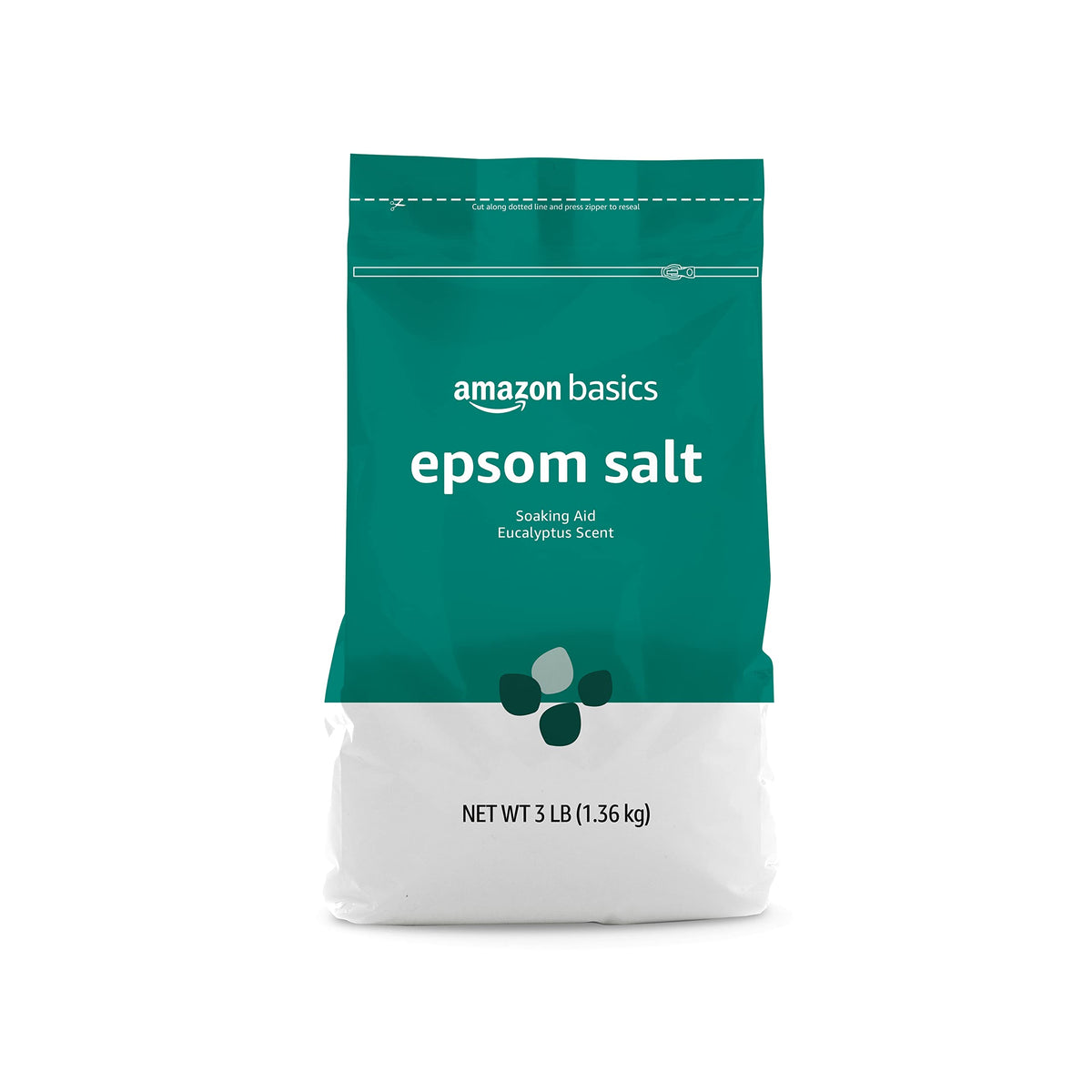 Amazon Basics close-up of white Epsom salt crystals showing texture and easy dissolving