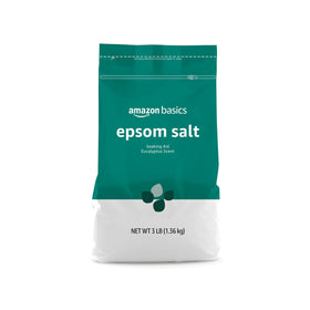 Amazon Basics close-up of white Epsom salt crystals showing texture and easy dissolving