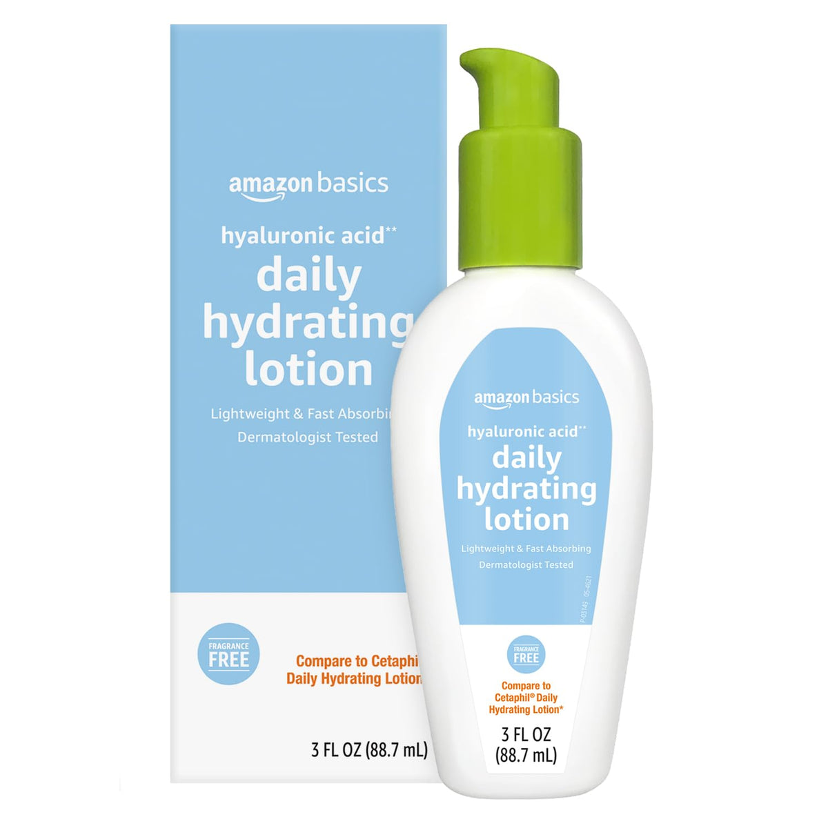 Amazon Basics front packaging shows minimalist bottle and product benefit