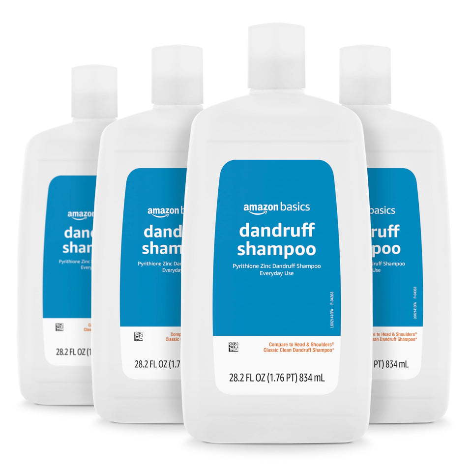 Amazon Basics front bottle showing label and clean scent for visible flake control