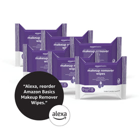 Amazon Basics wipes on bathroom vanity for nightly routine and quick cleanup