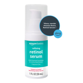 Amazon Basics on bathroom shelf in routine setup conveying daily use benefit