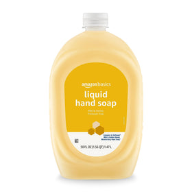 Amazon Basics close-up pour into dispenser demonstrating easy refill