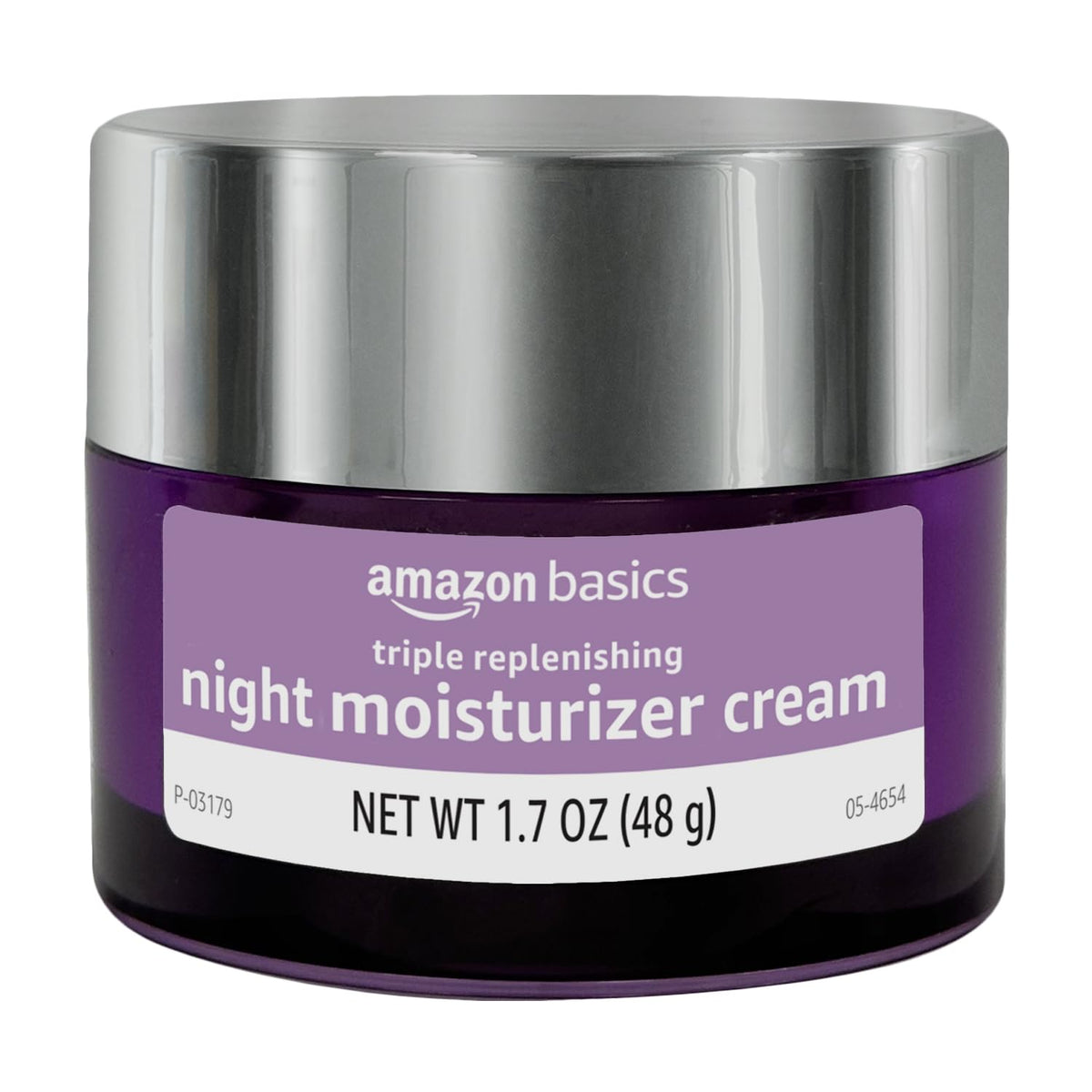 Amazon Basics night cream open jar revealing smooth creamy texture for hydration