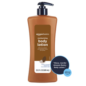 Amazon Basics pump dispensing lotion showing creamy texture and fast absorption