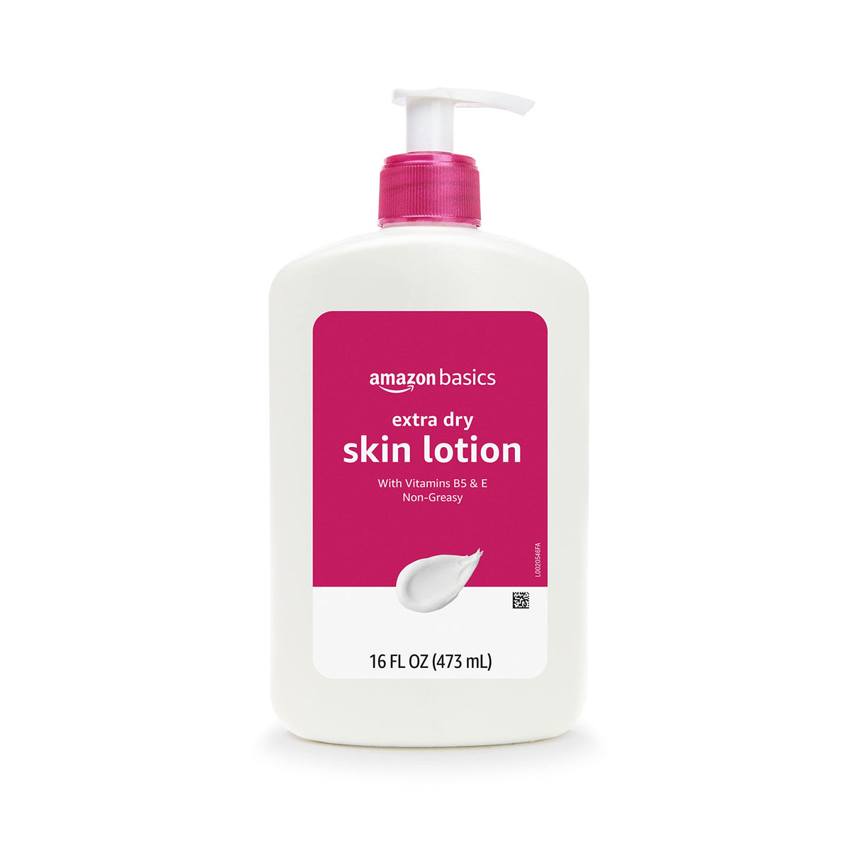 Amazon Basics pump dispensing lotion into hand showing easy, mess‑free application